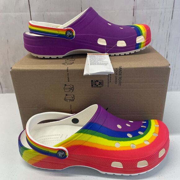 Crocs Classic Rainbow Stripe Clogs MENS 12.0/WOMENS 14.0 Multicolor main image 5